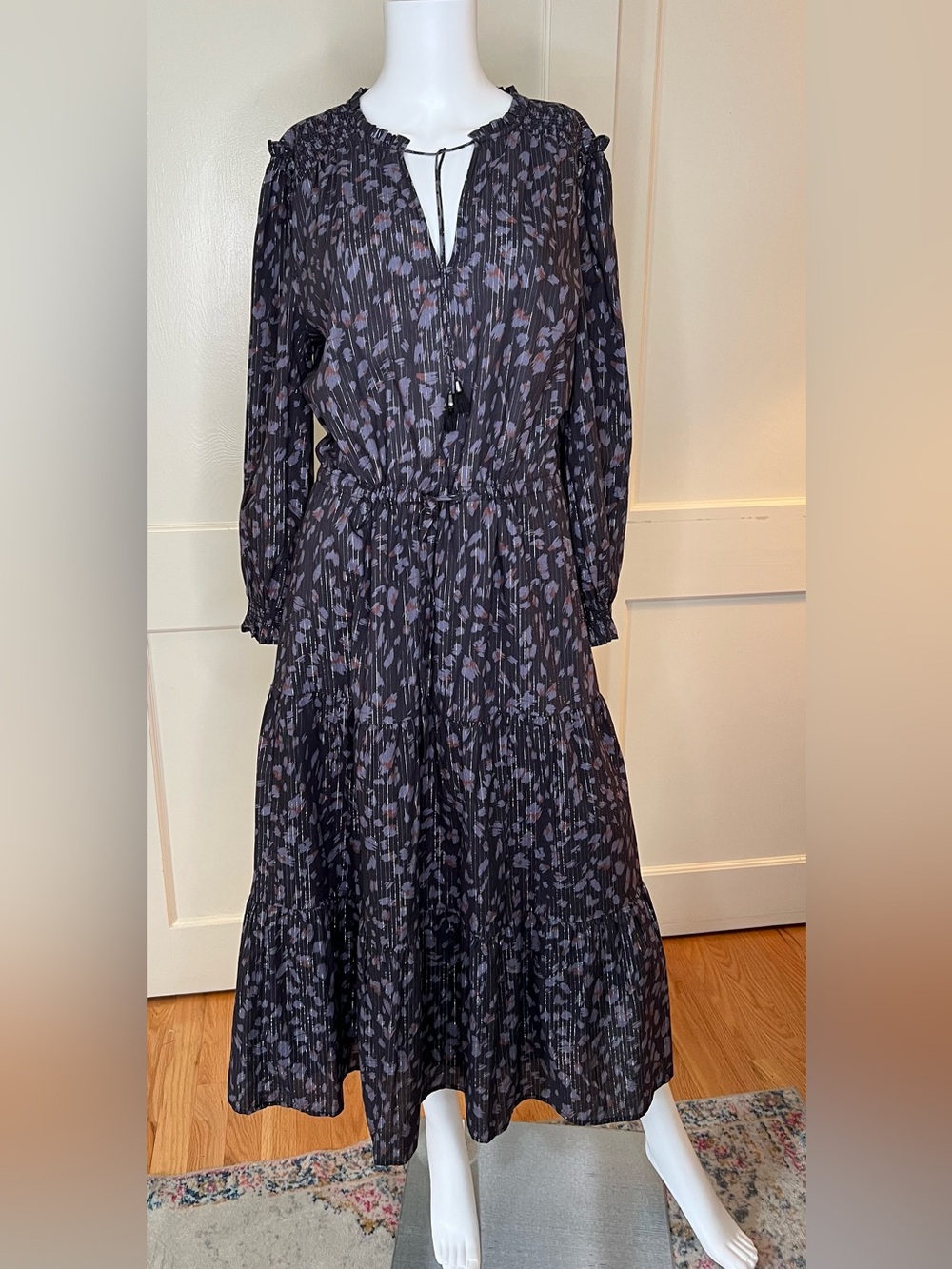 Paige Kaylynn Midi Dress, Black Multi, Large, NWT